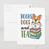 Bücher Hunde und Tee Wochenendlektüre Postkarte (Vorne/Hinten)