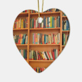 Bücher im Hintergrund der virtuellen Bibliothek Keramik Ornament (Links)