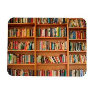 Bücher im Hintergrund der virtuellen Bibliothek Magnet