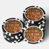 Bücher im Hintergrund der virtuellen Bibliothek Pokerchips (Stapel)