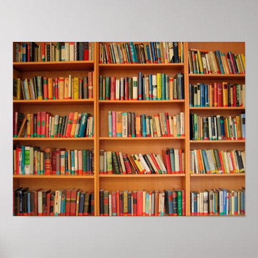 Bücher im Hintergrund der virtuellen Bibliothek Poster (Vorne)