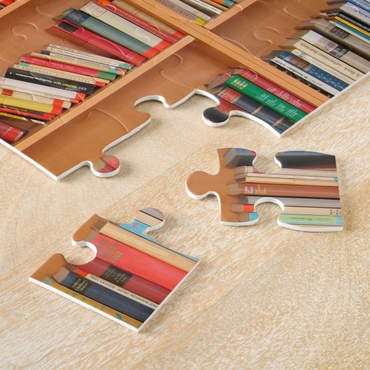 Bücher im Hintergrund der virtuellen Bibliothek Puzzle (Seite)