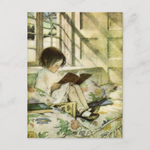 Bücher im Winter von Jessie Willcox Smith Postkarte