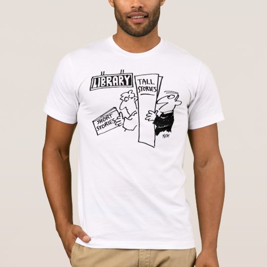 Bücher in einem bibliothekarischen Fun-T - Shirt (Vorderseite)