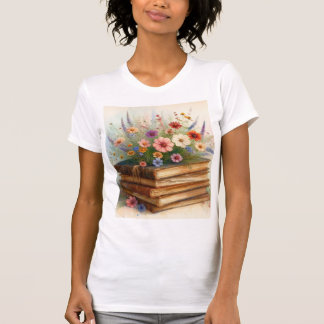 Bücher in voller Blüte – Wasserfarben-Wildblumen T-Shirt