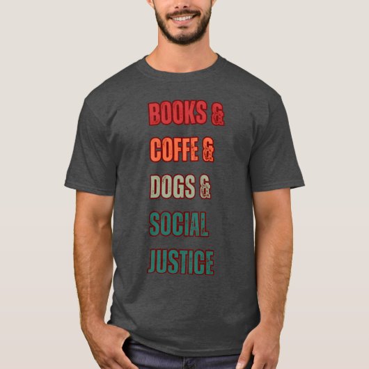 BÜCHER KAFFE HUNDE Retro T-Shirt (Vorderseite)