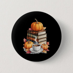 Bücher Kaffee Herbst Blätter Und Kürbisse Vintage Button