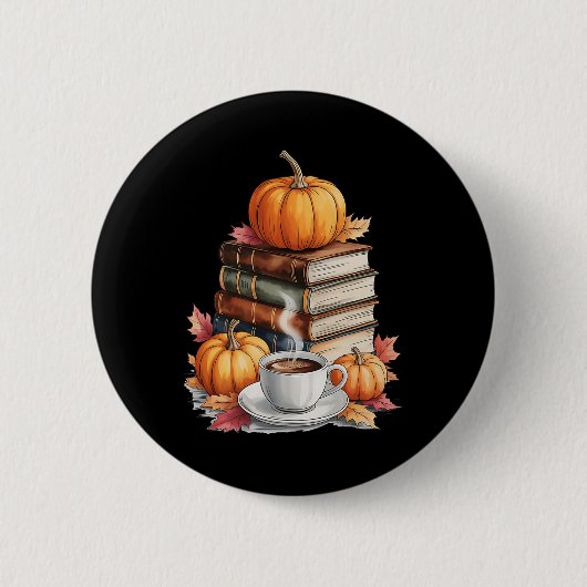 Bücher Kaffee Herbst Blätter Und Kürbisse Vintage Button (Vorderseite)