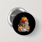 Bücher Kaffee Herbst Blätter Und Kürbisse Vintage Button (Vorne & Hinten)