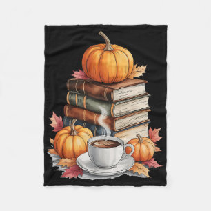 Bücher Kaffee Herbst Blätter Und Kürbisse Vintage  Fleecedecke