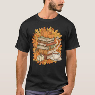Bücher Kaffee Herbst Blätter Und Kürbisse Vintage T-Shirt