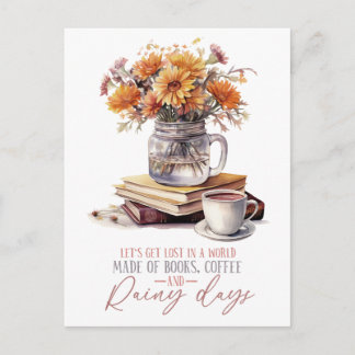 Bücher Kaffee Und Regen Tage Postkarte