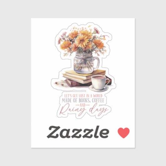 Bücher, Kaffee und Regentage Aufkleber (Blatt)