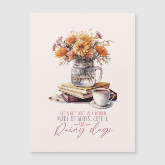 Bücher, Kaffee und Regentage Magnetkarte (Vorderseite)