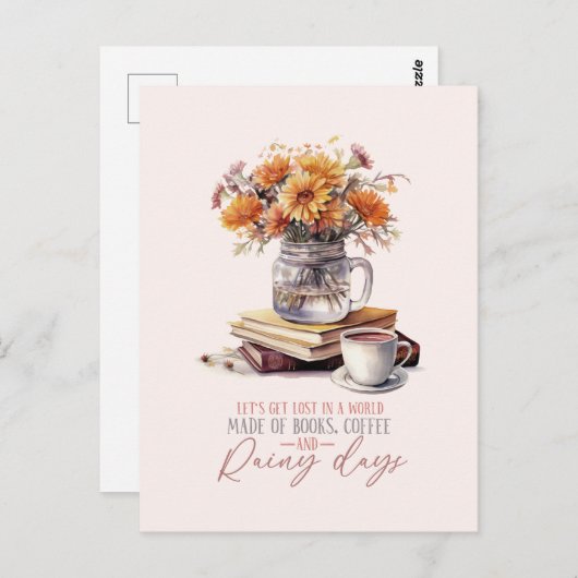 Bücher, Kaffee und Regentage Postkarte (Vorne/Hinten)