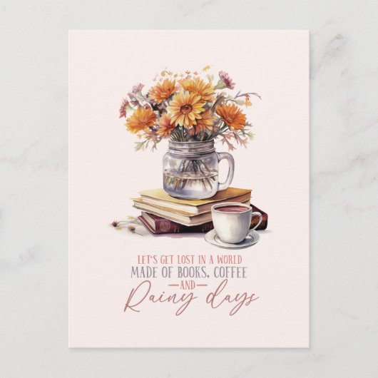 Bücher, Kaffee und Regentage Postkarte (Vorderseite)