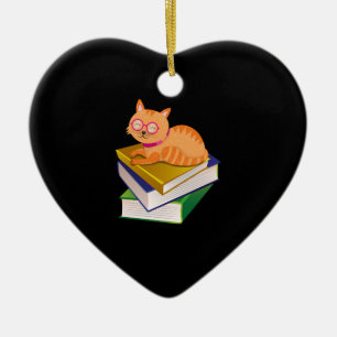 Bücher - Katze und Bücher Geschenk für Buchliebhab Keramik Ornament