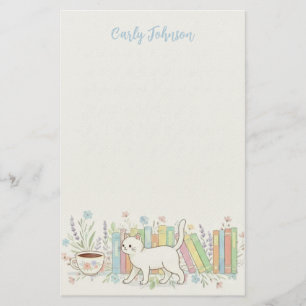 Bücher Katzen & Kaffee Floral Personalisiert Briefpapier