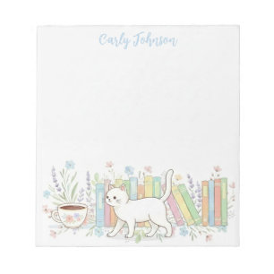 Bücher Katzen & Kaffee Floral Personalisiert Notizblock