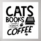 Bücher Katzen Kaffee Funny Reading Buchwürmer Nied Poster (Vorne)