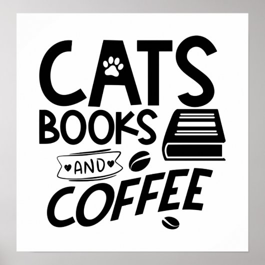 Bücher Katzen Kaffee Funny Reading Buchwürmer Nied Poster (Vorne)