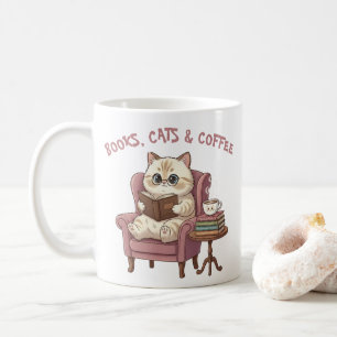 Bücher, Katzen & Kaffee Süße Katzenliebhaber-Tasse Kaffeetasse
