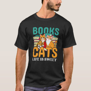 Bücher Katzen Leben Ist Süß Buchleser Bibliothek L T-Shirt