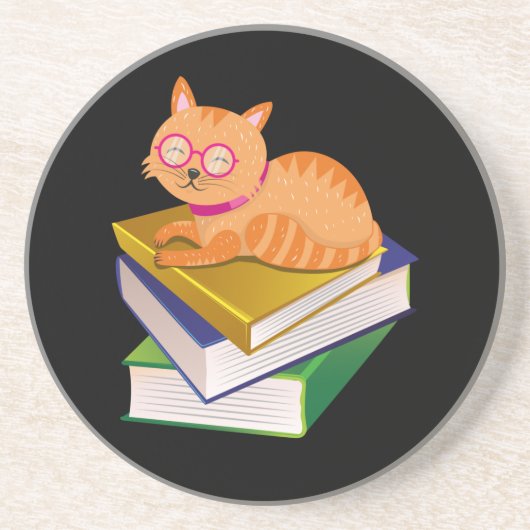 Bücher - Katzen und Bücher - Geschenk des Buches Getränkeuntersetzer (Vorne)