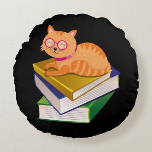 Bücher - Katzen und Bücher - Geschenk des Buches Rundes Kissen