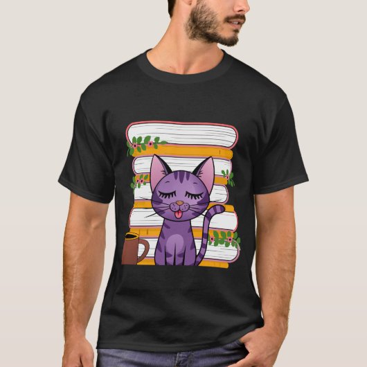 Bücher, Katzen und Kaffee T-Shirt (Vorderseite)