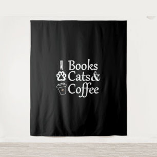 Bücher, Katzen und Kaffee Wandteppich