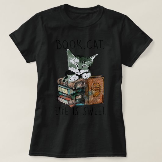 Bücher Katzenleben ist süße Katzen Buch Liebhaber T-Shirt (Design vorne)