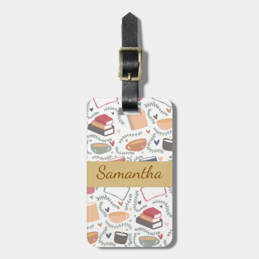 Bücher, Kerzen und Tee Gepäckanhänger (Vorderseite vertikal)