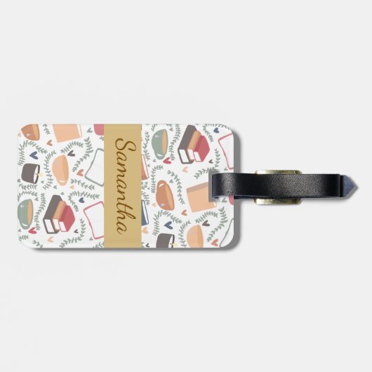 Bücher, Kerzen und Tee Gepäckanhänger (Rückseite horizontal)