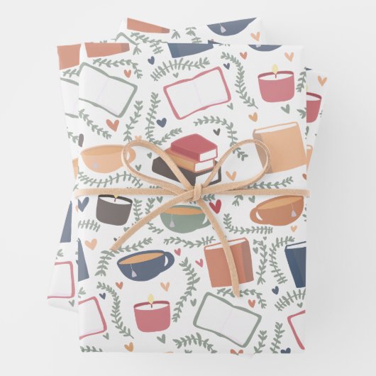 Bücher, Kerzen und Tee Geschenkpapier Set (Beispiel)