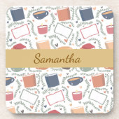 Bücher, Kerzen und Tee Getränkeuntersetzer (Vorderseite)