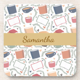 Bücher, Kerzen und Tee Getränkeuntersetzer