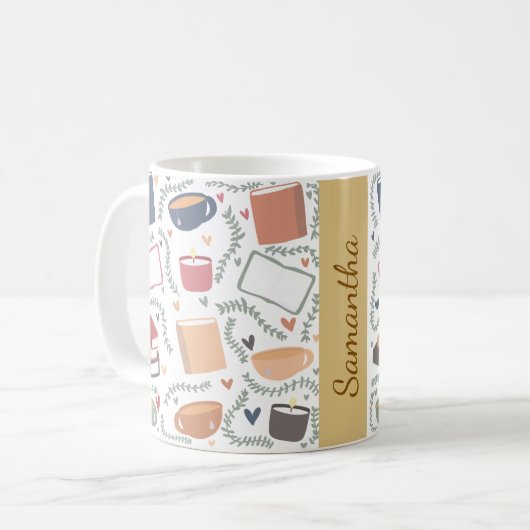 Bücher, Kerzen und Tee Kaffeetasse (Vorderseite Links)