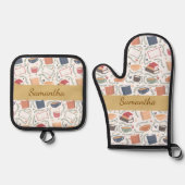 Bücher, Kerzen und Tee Ofenhandschuh & Topflappen-Set (Vorderseite)