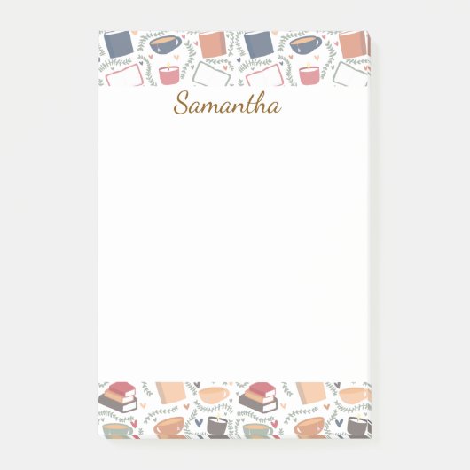 Bücher, Kerzen und Tee Post-it Klebezettel (Vorderseite)