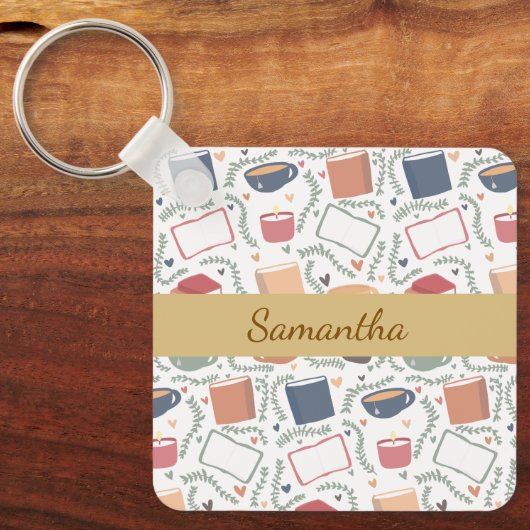 Bücher, Kerzen und Tee Schlüsselanhänger (Vorderseite)