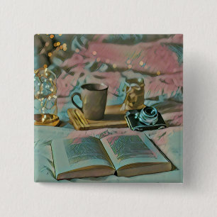 Bücher lesen, Kaffee trinken Button