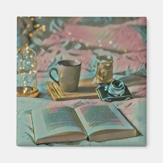 Bücher lesen, Kaffee trinken Magnet (Vorne)