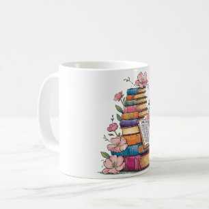 Bücher mit blühenden Blume Kaffeetasse