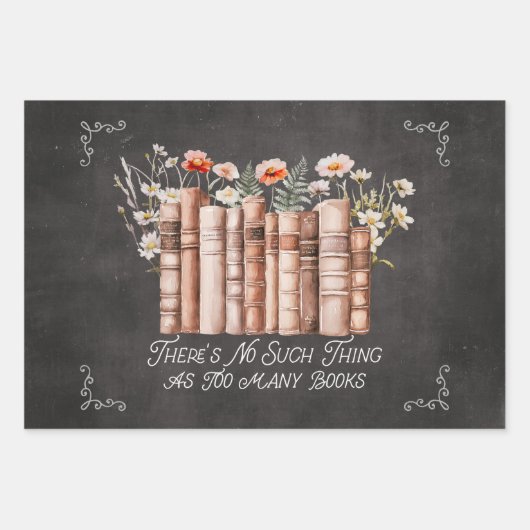 Bücher mit Blume und Zitat auf Black Decoupage Geschenkpapier Set (Vorderseite 2)