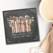 Bücher mit Blume und Zitat aus schwarzem Halbbrett Glasuntersetzer