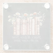 Bücher mit Blume und Zitat aus schwarzem Halbbrett Glasuntersetzer (Rückseite)