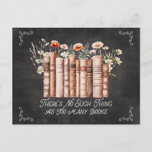 Bücher mit Blume und Zitat aus schwarzem Halbbrett Postkarte (Vorderseite)