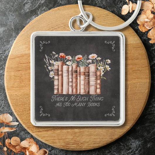 Bücher mit Blume und Zitat aus schwarzem Halbbrett Schlüsselanhänger