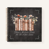 Bücher mit Blume und Zitat zum Black Notebook (Vorderseite)